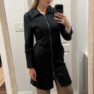 Vintage Navy Leather and Fur trench